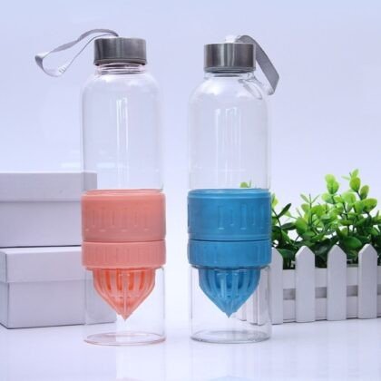 Transparent Glass Water Bottle with Carry Band  | Fruit Infuser | Airtight & Leakproof | 700 ML | Assorted Colors | Box Packing