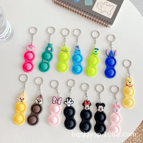 Silicone Pop it Key Chain | Anti Stress Toy | 9 Cm | Assorted Colors & Design | OPP Packing - Image 2