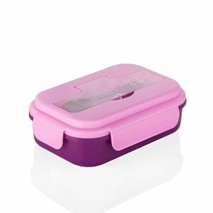 Plastic Lunch Box for Kids with Spoon | BPA Free | 3 Compartment | Leakproof | Assorted Colors | Box Packing