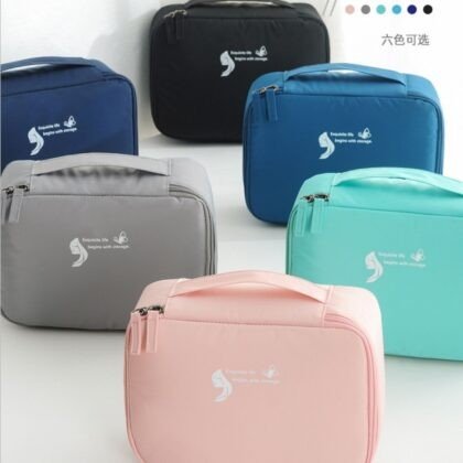 Korean Style Travel Makeup Bag | Multiple Compartment | Washable & Portable | 26*19*8.5 Cm | Assorted Colors | OPP Packing