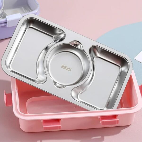 Stainless Steel Bento Leakproof Lunch Box with Spoon, Chopstick & Sauce Bowl | Cartoon Printed | Assorted Colors | Box Packing - Image 6