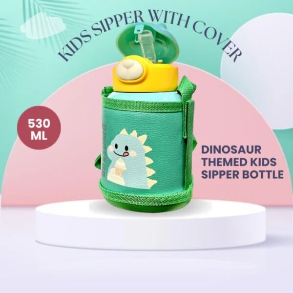 Insulated Kids Sipper with Cover & Straw | 530 ML | Leakproof | Adjustable Strap | Assorted Colors | Box Packing - Image 4