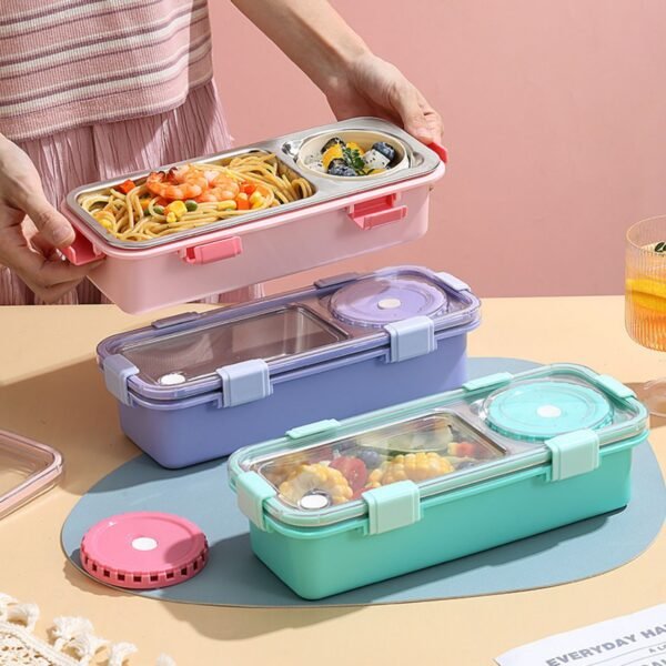 3 Compartment Lunch Box mix colors on decorative background