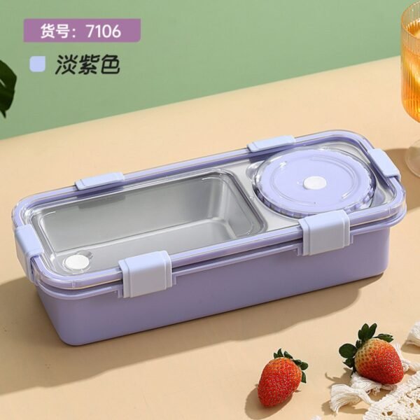 2 Compartment Lunch Box with Spoon, Chopstick & Sauce Bowl | Leakproof | Cartoon Printed | Stainless Steel | 750 ML | Assorted Colors & Prints | Box Packing - Image 3