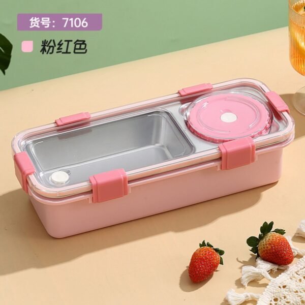 2 Compartment Lunch Box with Spoon, Chopstick & Sauce Bowl | Leakproof | Cartoon Printed | Stainless Steel | 750 ML | Assorted Colors & Prints | Box Packing - Image 4