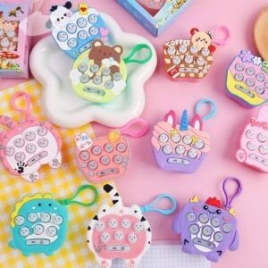 Kawaii Kids Popit Keychain mix colors on decorative background