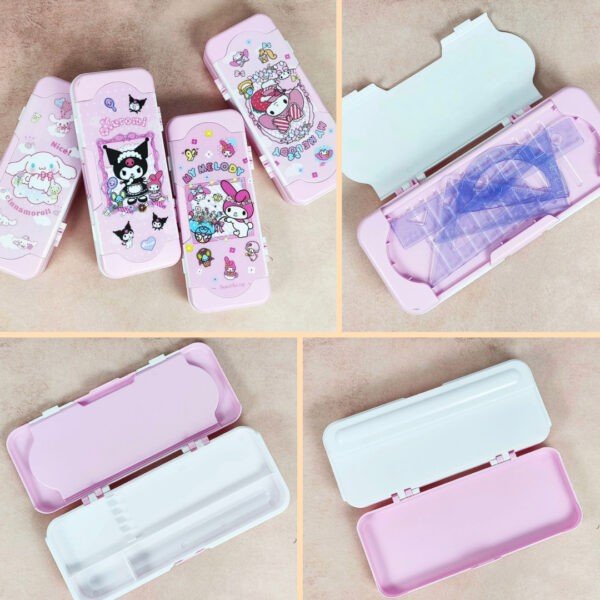 Cartoon Printed Plastic Pencil Box with Instruments for Kids | 3 Compartment | 21*8*4 CM | Assorted Colors | OPP Packing - Image 2