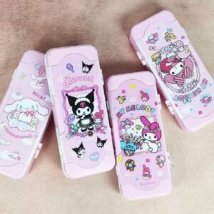 Pink color kuromi printed folding pencil boxes on decorative pinkish background