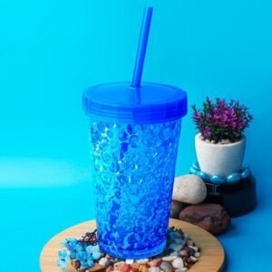 Plastic Gel Tumbler Blue Color on decorative background