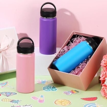 Stainless Steel Water Bottle with Handle | 500 ML | Double wall Insulation | Leakproof | Wide Mouth | Assorted Colors | Box Packing