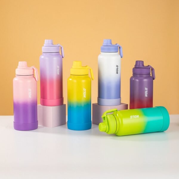 Flask water bottle mix colors on decorative background