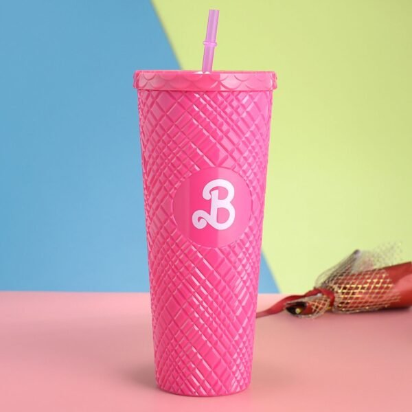 Acrylic Barbie Theme Tumbler with Straw | 2pcs Set | 1200+700 ML | Airtight & Leakproof | Secure Cap | Pink Color | Box Packing - Image 2