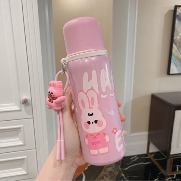 Stainless Steel Kawaii Theme Water Bottle with Attachable Keyring | 500 ML | Leakproof & Airtight | Double wall Insulations | Assorted Colors & Prints | Box Packing - Image 3