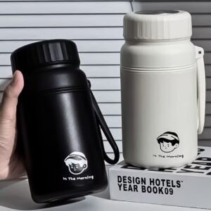 Stainless Steel Flask Bottle Black & white color on book with decorative background