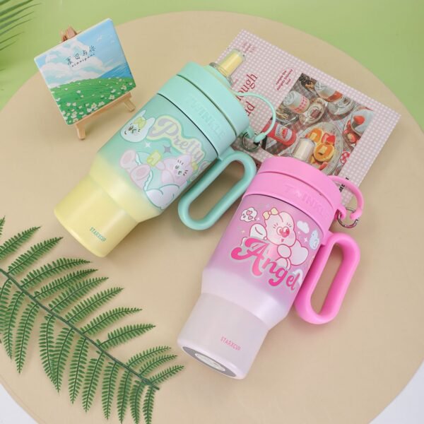 Cute Kawaii Printed Insulated Tumbler Cum Sipper with Handle & Straw | 850 ML | Leakproof with Infuser | Stainless Steel | Assorted Colors | Box Packing - Image 7