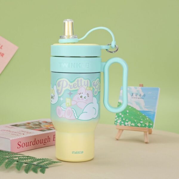 Cute Kawaii Printed Insulated Tumbler Cum Sipper with Handle & Straw | 850 ML | Leakproof with Infuser | Stainless Steel | Assorted Colors | Box Packing - Image 4