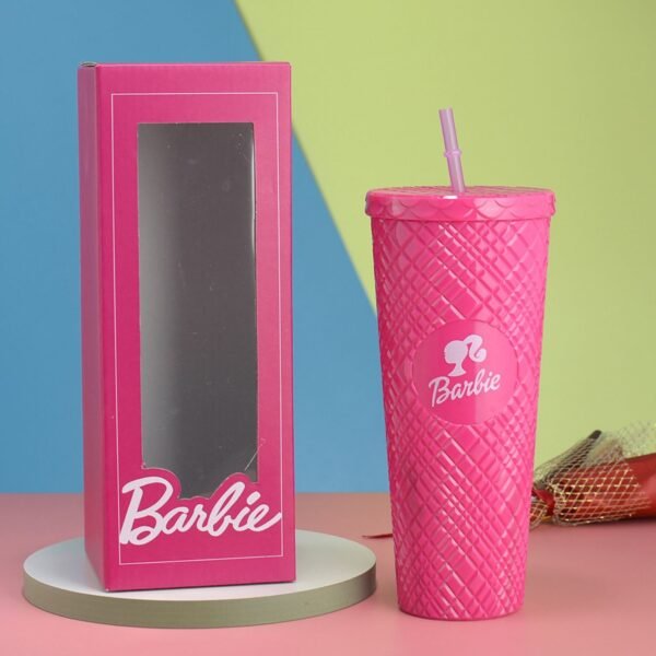 Acrylic Barbie Theme Tumbler with Straw | 2pcs Set | 1200+700 ML | Airtight & Leakproof | Secure Cap | Pink Color | Box Packing - Image 8