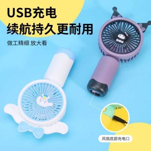 Cute Kawaii Fan with USB Cable & Mobile Stand | Rechargeable | 14 Cm | Hand Fan | Compact & Portable | Assorted Designs | Box Packing - Image 4