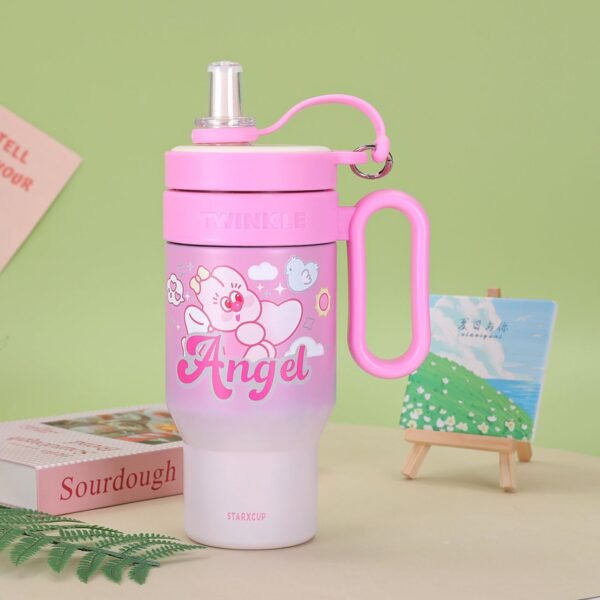 Cute Kawaii Printed Insulated Tumbler Cum Sipper with Handle & Straw | 850 ML | Leakproof with Infuser | Stainless Steel | Assorted Colors | Box Packing - Image 5