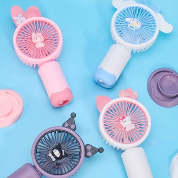 Cute Kawaii Fan with USB Cable & Mobile Stand | Rechargeable | 14 Cm | Hand Fan | Compact & Portable | Assorted Designs | Box Packing - Image 3