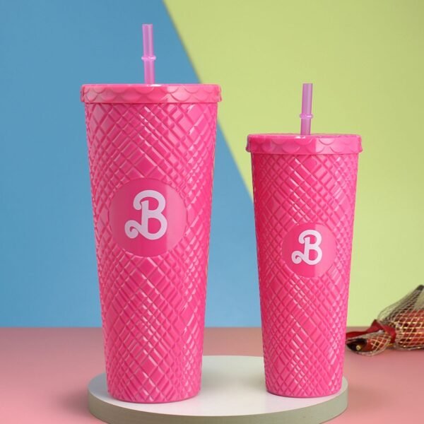 Acrylic Barbie Theme Tumbler Pink color with decorative background