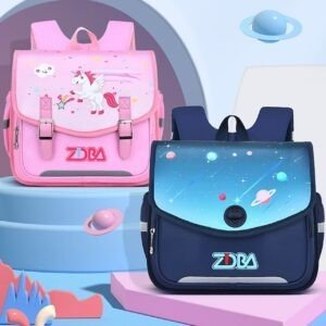 Printed Kids Backpack Pink and Blue Color with Decorative Background