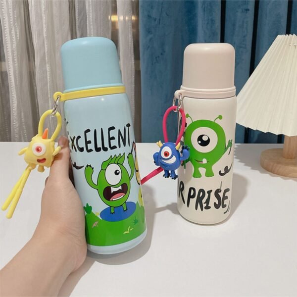 Stainless Steel Kawaii Theme Water Bottle with Attachable Keyring | 500 ML | Leakproof & Airtight | Double wall Insulations | Assorted Colors & Prints | Box Packing - Image 4