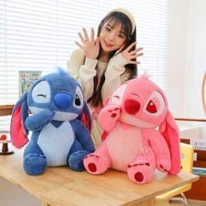 Stitch Plush Toy pink and blue color with girl on decorative background