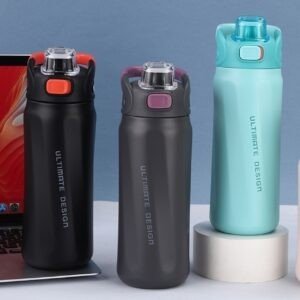 Ultimate Design Insulated Water Bottles - Set of 3, Black, Grey and Mint Green, Leak proof top lids, Stainless Steel Vacuum Flasks for Sports and Travel