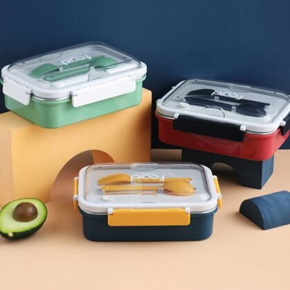 Stainless Steel Bento Lunch Box with Spoon & Fork Set | 3 Compartment | Leak-Proof & Insulated | 620 ML | Assorted Colors | Box Packing