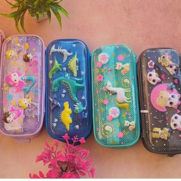 Hard Shell Pencil Case for Kids | 3D Cartoon Embossed | 2 Compartment | Zip Closure | 10x23x6 Cm | Assorted Colors | Blister Packing - Image 7