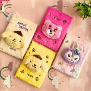 Kawaii Fur Plush Diary Different character with different colors with decorative background