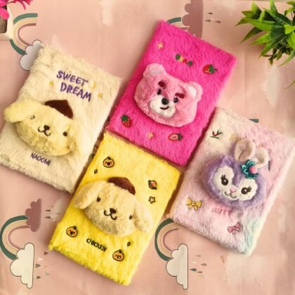 Kawaii Fur Plush Diary for Kids | A5 Paper Size | 100 Pages | Assorted Colors | OPP Packing