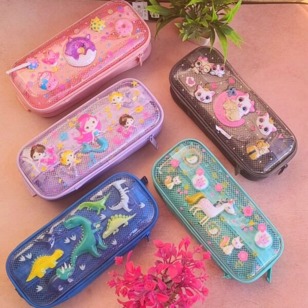 Hard Shell Pencil Case for Kids | 3D Cartoon Embossed | 2 Compartment | Zip Closure | 10x23x6 Cm | Assorted Colors | Blister Packing - Image 6