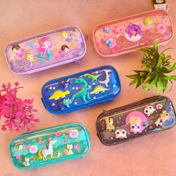 Hard Shell Pencil Case for Kids | 3D Cartoon Embossed | 2 Compartment | Zip Closure | 10x23x6 Cm | Assorted Colors | Blister Packing - Image 5