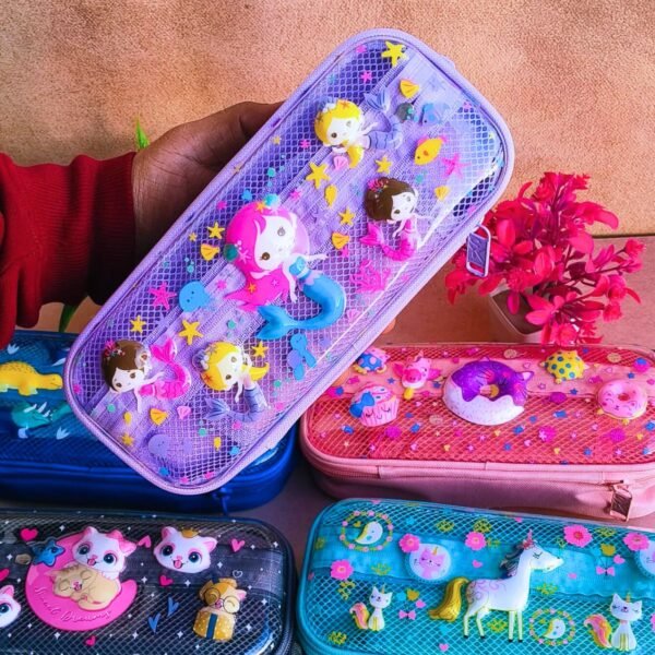 Hard Shell Pencil Case for Kids | 3D Cartoon Embossed | 2 Compartment | Zip Closure | 10x23x6 Cm | Assorted Colors | Blister Packing - Image 3