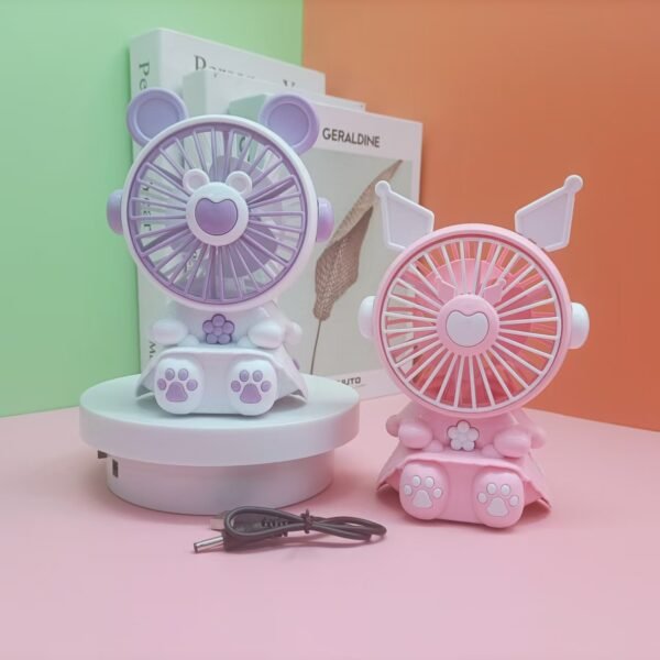 USB Table Fan purple and pink colors with decorative background