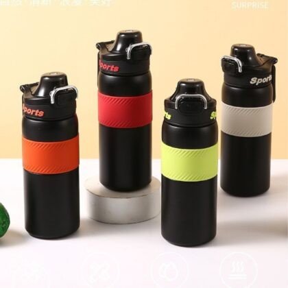 Stainless Steel Sport Bottle with Silicone Sleeve & Carry Band | 550 ML | Portable & Leakproof | High Insulation | Assorted Colors | Box Packing