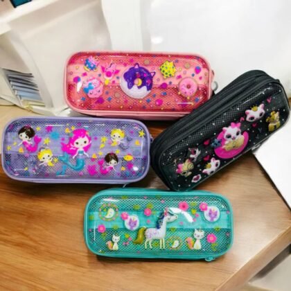 Hard Shell Pencil Case for Kids | 3D Cartoon Embossed | 2 Compartment | Zip Closure | 10x23x6 Cm | Assorted Colors | Blister Packing