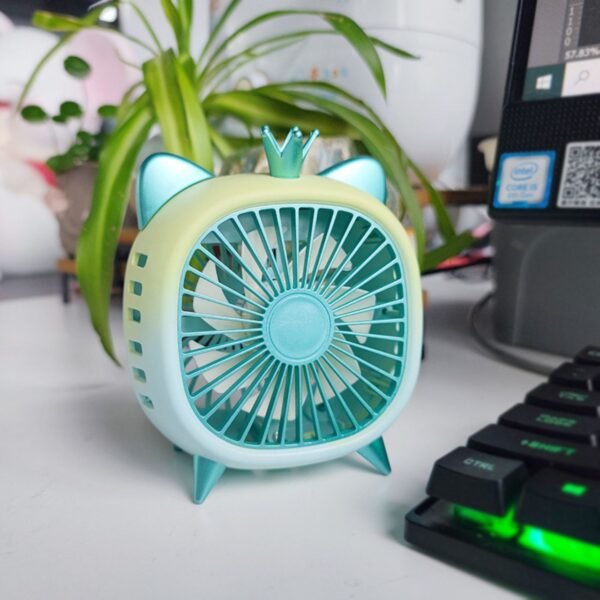 Cute Cartoon Shape Recharge USB Table Fan with USB Cable | Compact & Portable | Assorted Colors | Box Packing - Image 2