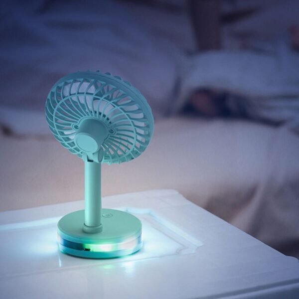 Mini Table Fan with Light & USB Cable | 180° Rotatable | Portable & Rechargeable | Assorted Colors | Box Packing - Image 5