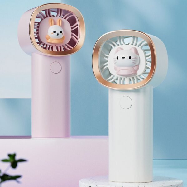 Rechargeable Hand Fan Green & Pink Colors with decorative background