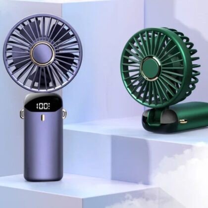 LED Digital Display | Rechargeable USB Hand Fan for Kids | with Hanging Rope & Mobile Stand | 90 Degree Adjustable | 5 Wind Speed | Assorted Colors | Box Packing