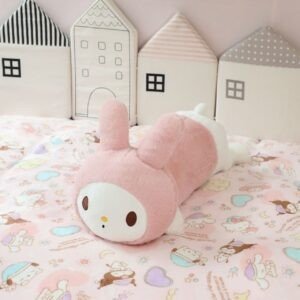 Kawaii Theme Plush Toy Pink color on bed with decorative background