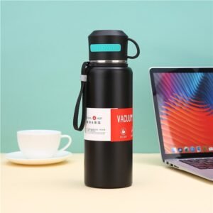 Stainless Steel Insulated Flask Black color with decorative background