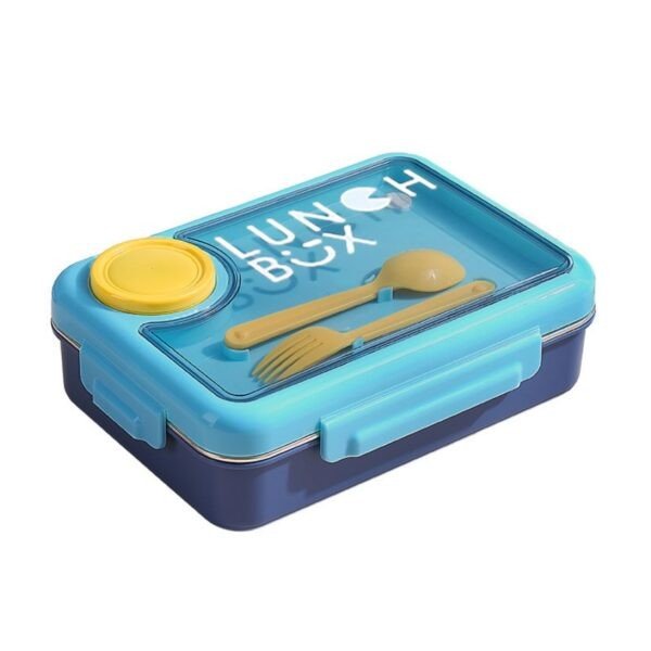 Stainless Steel Insulated Bento 4 Compartment Lunch Box with Sauce Bowl & Cutlery Set | 900+150 ML | Assorted Colors | Box Packing - Image 4