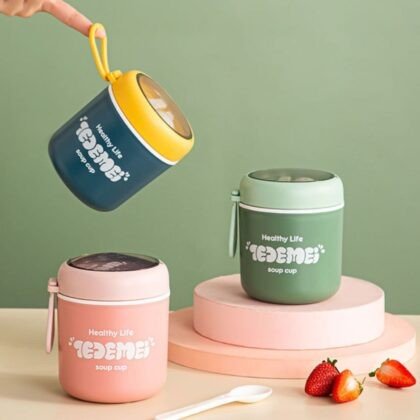 Stainless Steel Thermos Lunch Box with Detachable Spoon | Portable & Leakproof | 500 ML | Assorted Colors | Box Packing