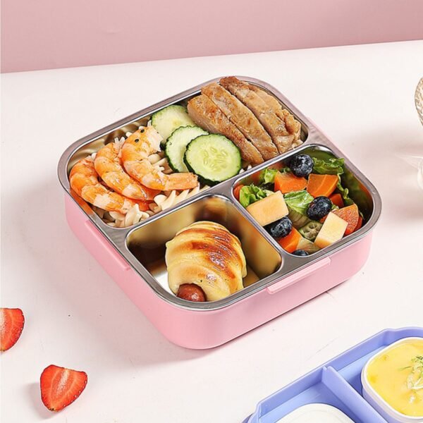 Stainless Steel Lunch Box with Sauce Bowl & Spoon | 3 Compartment | Cartoon Printed | Portable & Leakproof | Secure Lock | 1000 ML | Assorted Prints | Box Packing - Image 5