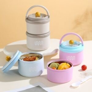 Stainless Steel 2 layer Lunch Box Different colors with decorative background