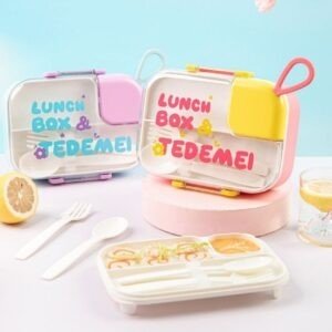 Stainless Steel 2 Compartment Lunch Box Different colors with decorative background